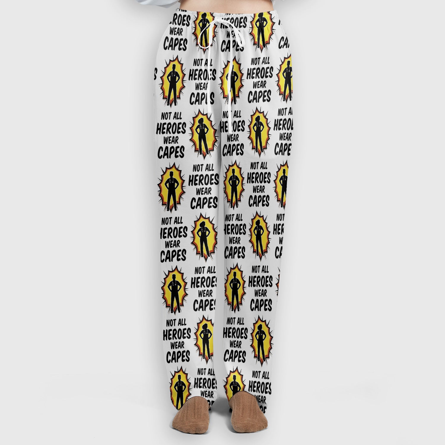 Not All Heroes Wear Capes Nurse Pattern Scrub Set, Scrub Pants and V Neck Top