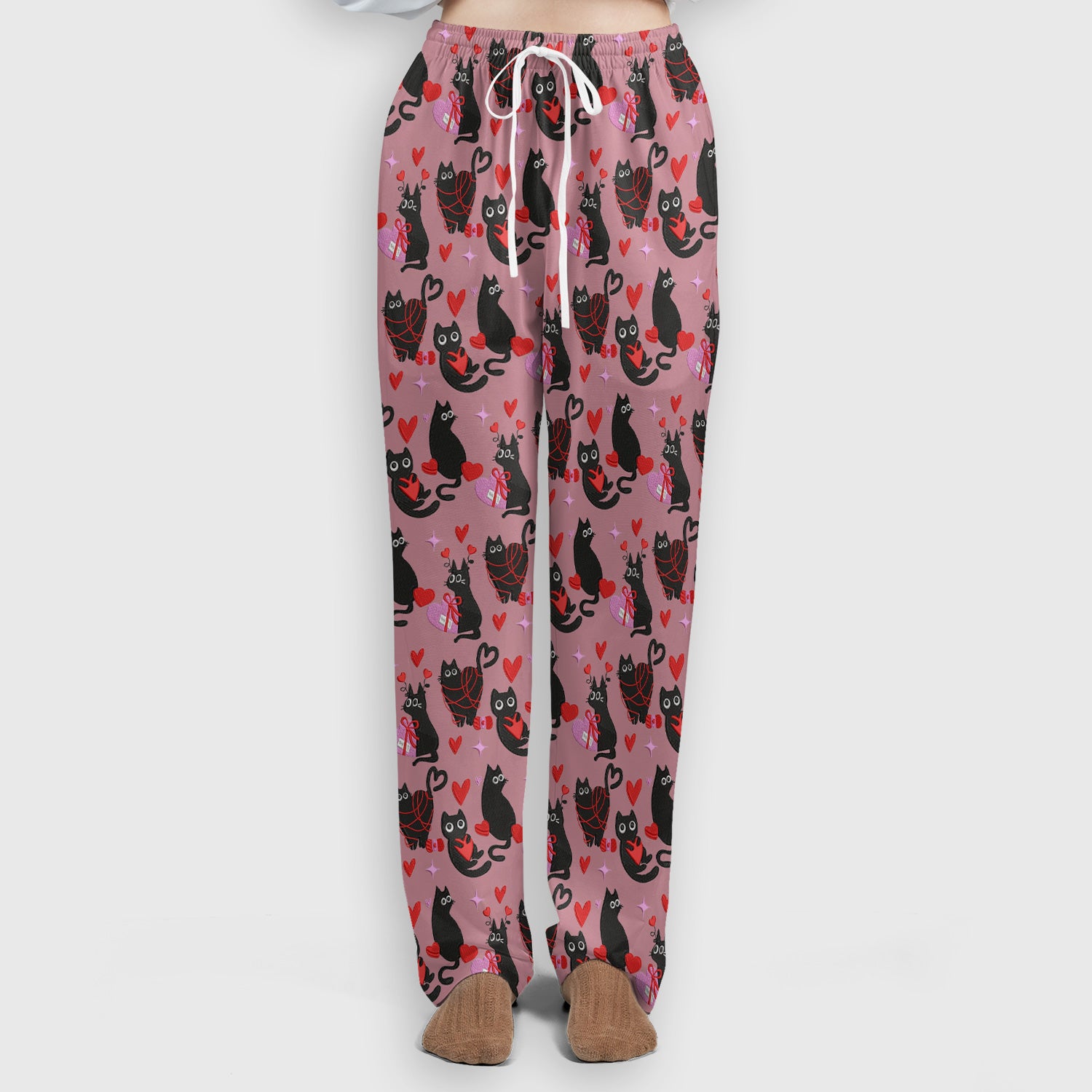 Valentine’s Day Scrub Set, Cute Black Cat With Heart Pattern Nurse Shirt, Breathable Fabrics Nursing Uniform