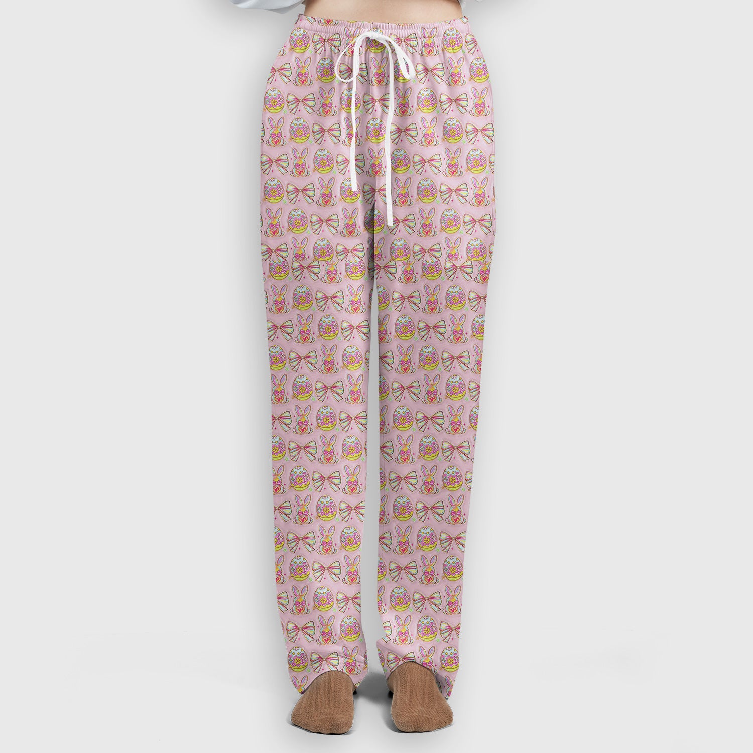 Easter Bunny Pastel Egg Bow Pattern Scrub Set, Breathable Med Uniform