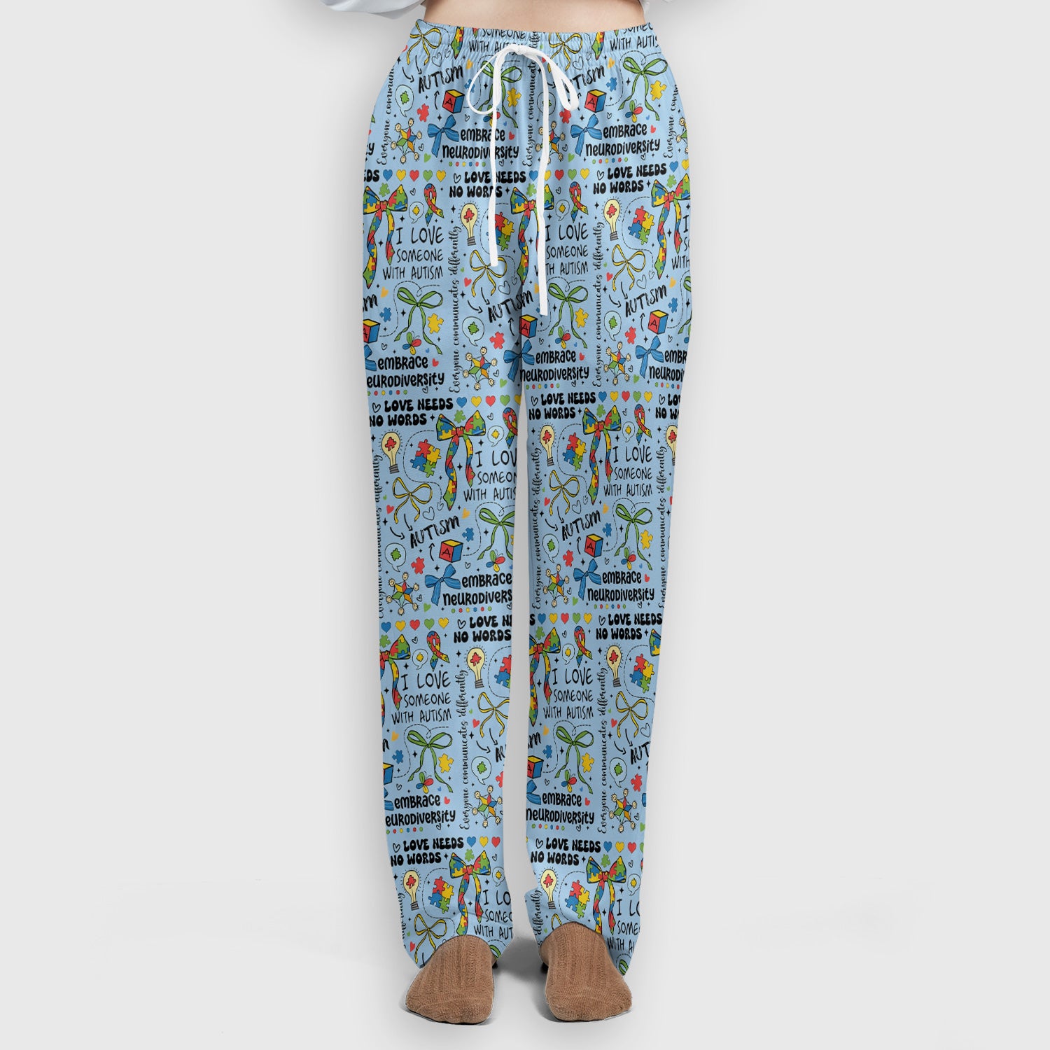 Autism Awareness Puzzle Ribbon Pattern Scrub Set, Scrub Pants and V Neck Top