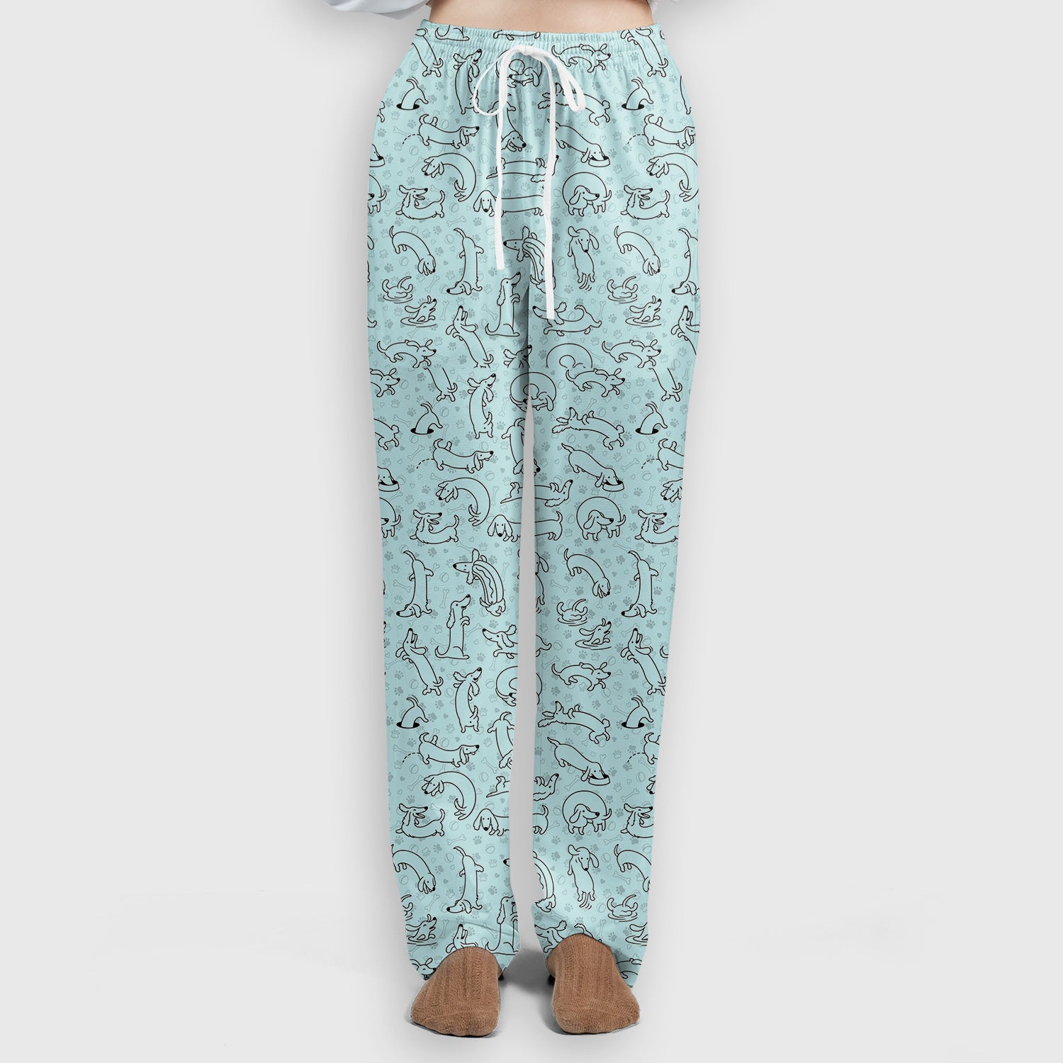 Playful Dachshund Dog Line Art Print Scrub Set, Scrub Pants and V Neck Top