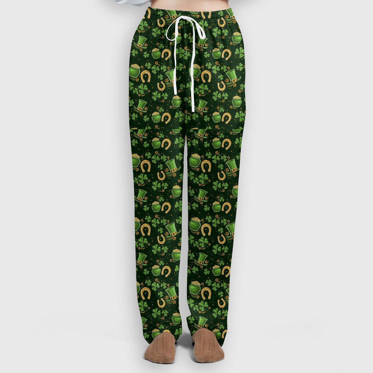 St. Patrick Shamrock Print Scrub Set, Scrub Pants and V Neck Top