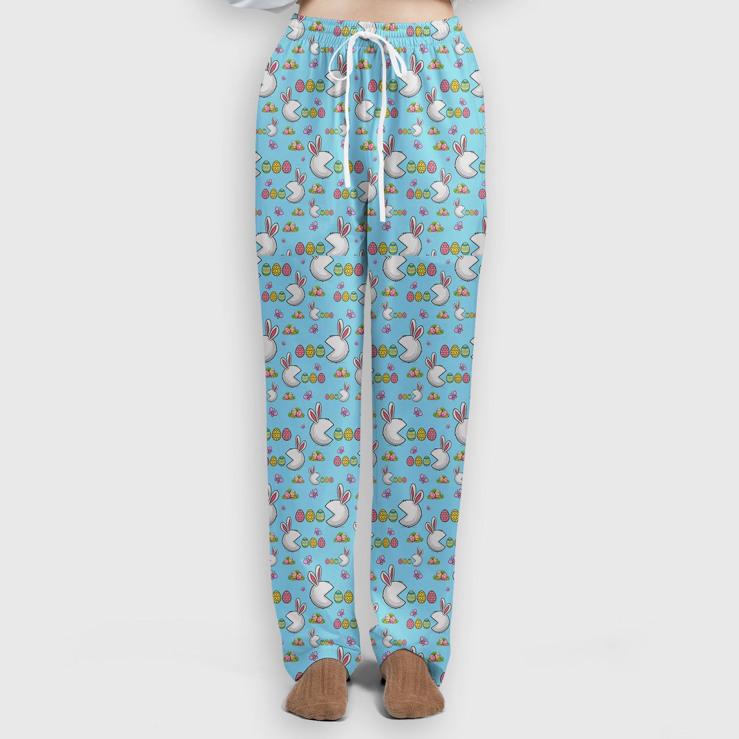 Easter Bunny and Colorful Eggs Print Scrub Set, Breathable Med Uniform