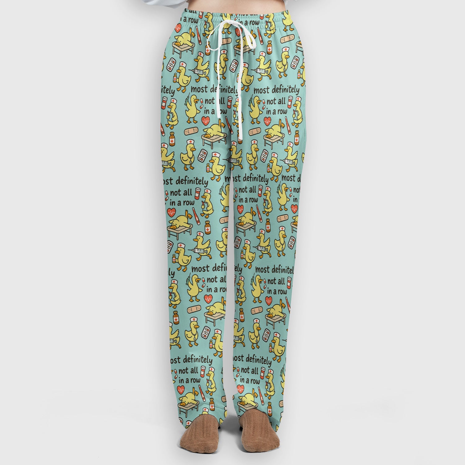 Funny Nurse Duck Medical Humor Pattern Scrub Set, Scrub Pants and V Neck Top