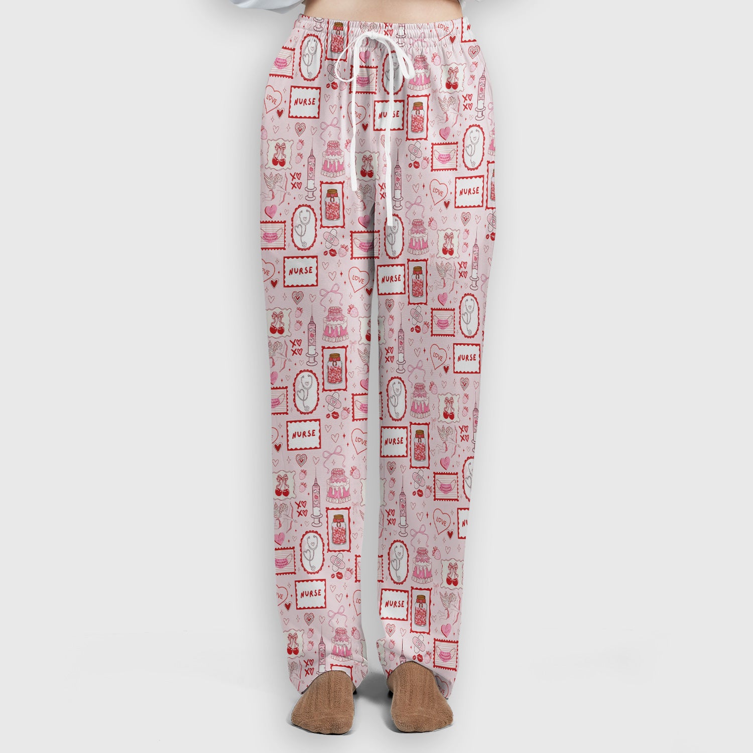 Nurse Icons Hearts Syringes Valentine Scrub Set, Scrub Pants and V Neck Top