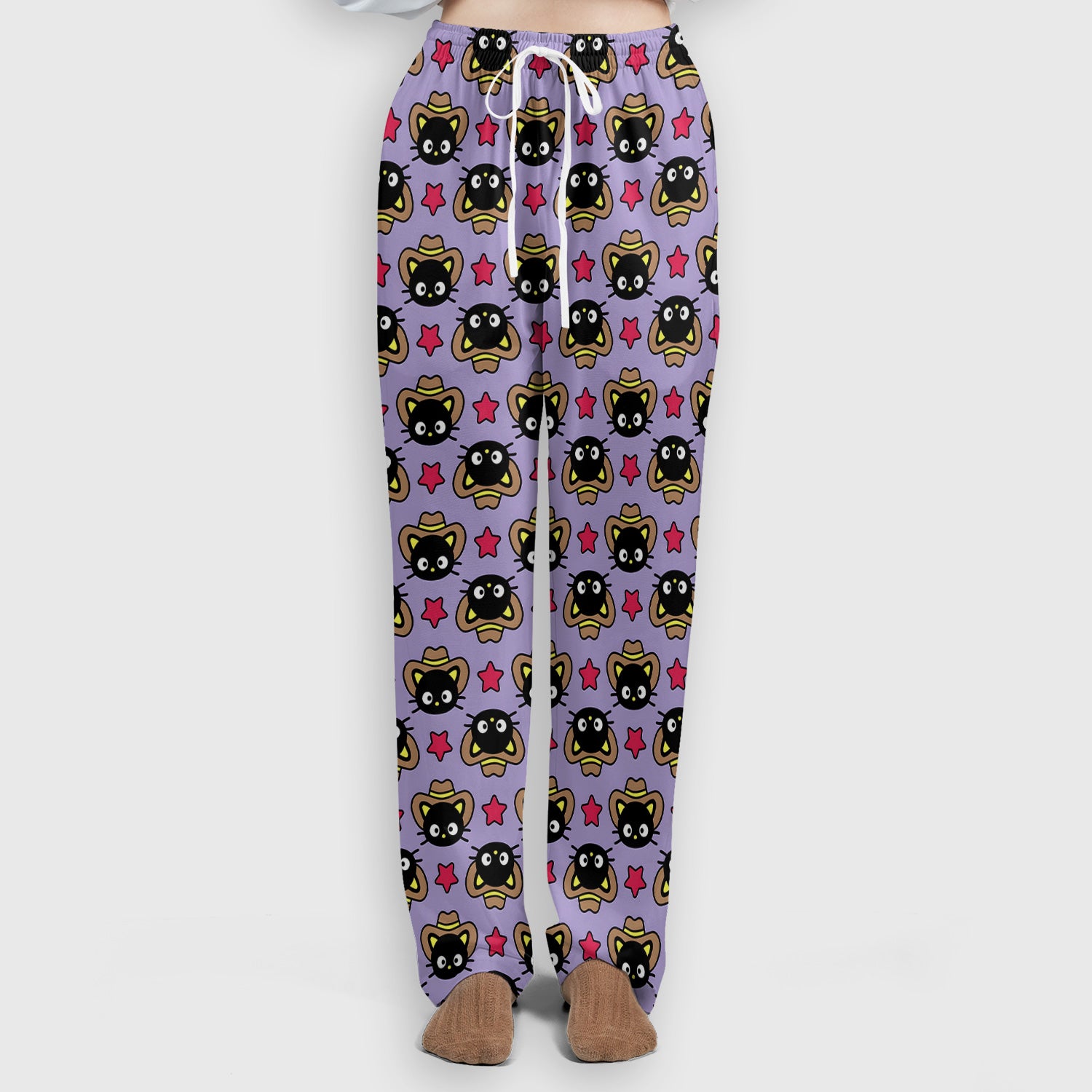 Cute Cartoon Cowboy Cat Pattern Scrub Set, Scrub Pants and V Neck Top