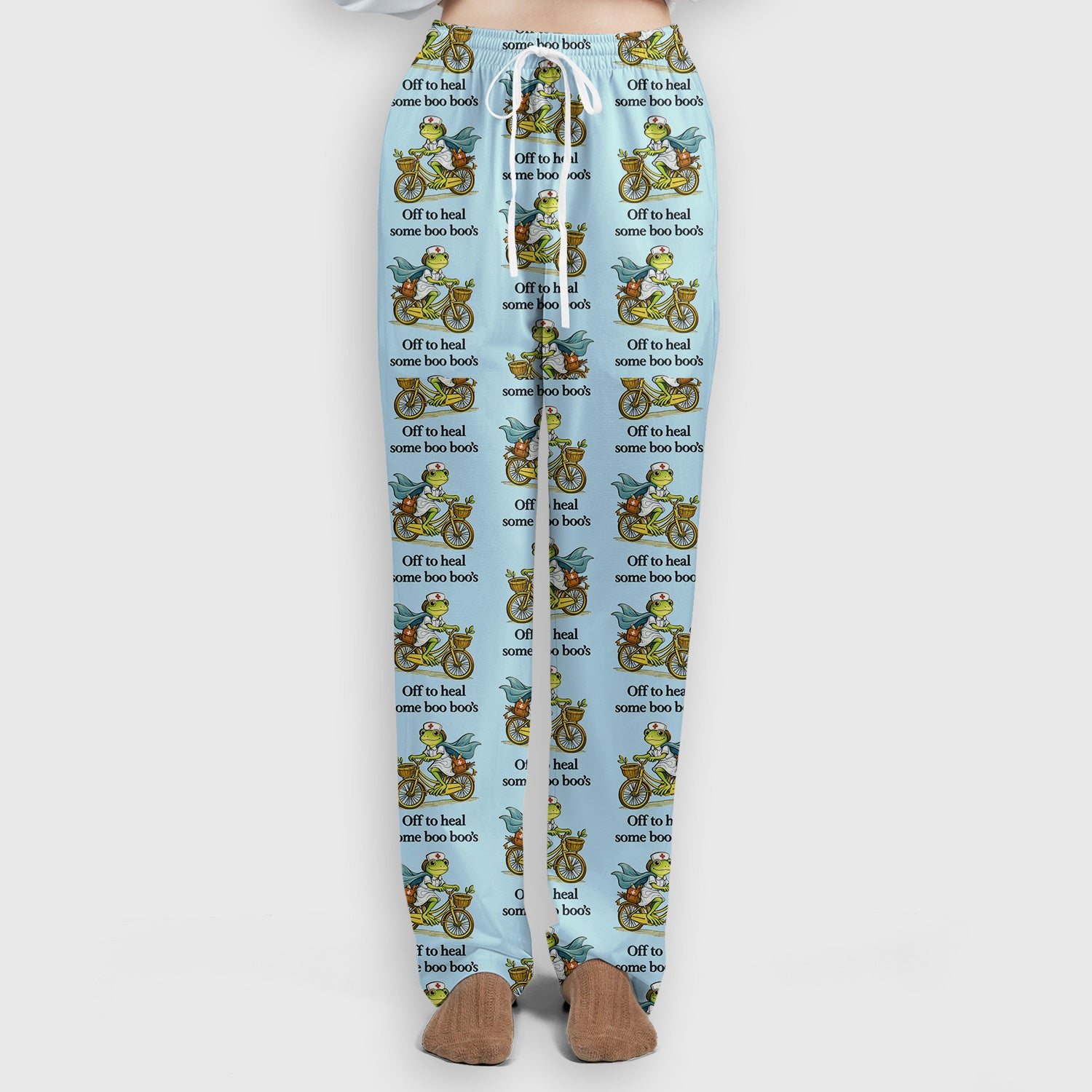 Funny Frog Nurse Cycling Pattern Scrub Set, Scrubs Pants and V Neck Top
