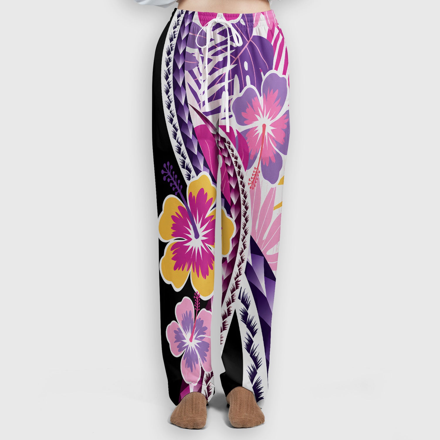 Nurse Tropical Hibiscus Leaf Pattern Scrub Set, Scrub Pants and V Neck Top