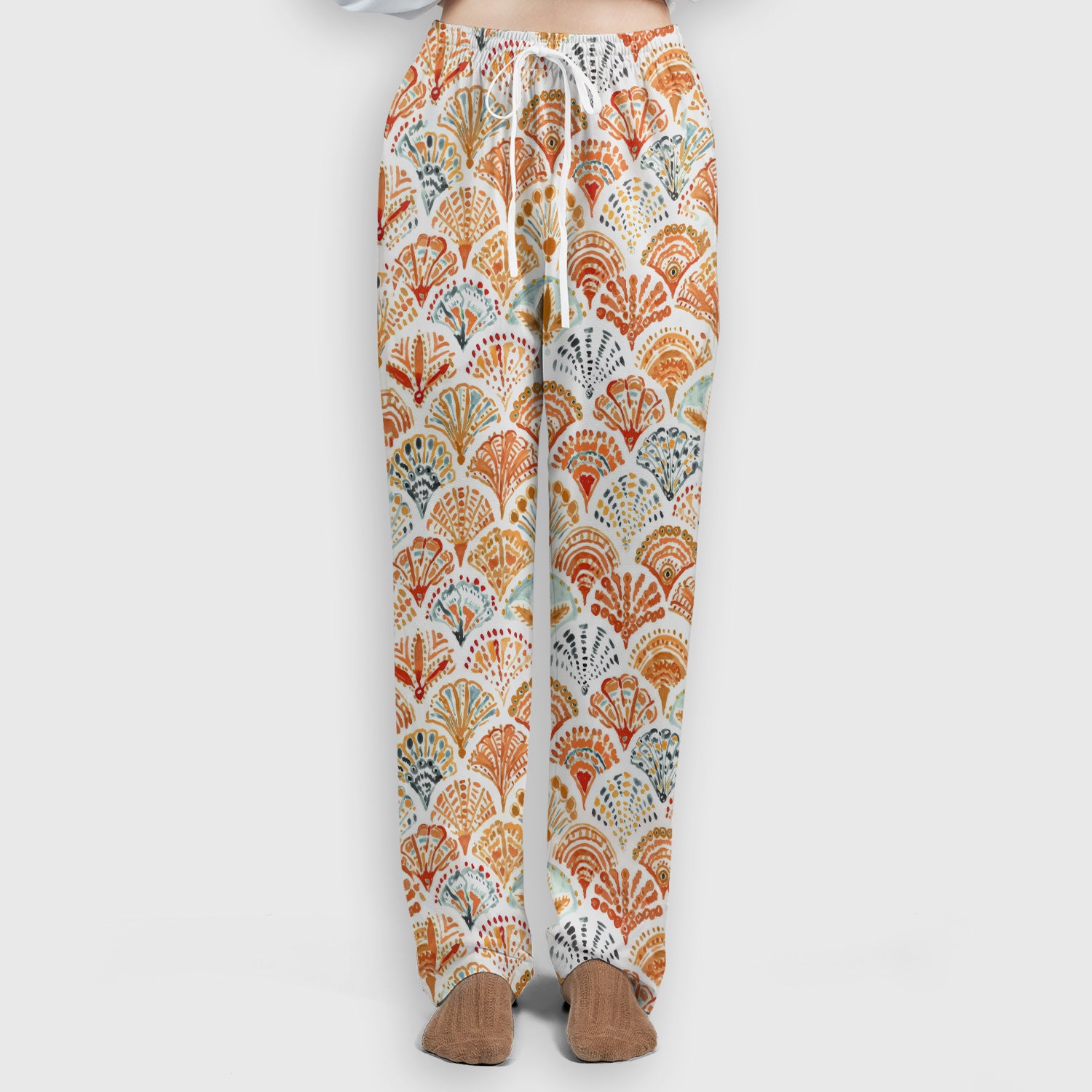 Cute Boho Fan Pattern Scrub Set, Women's Scrub Sets