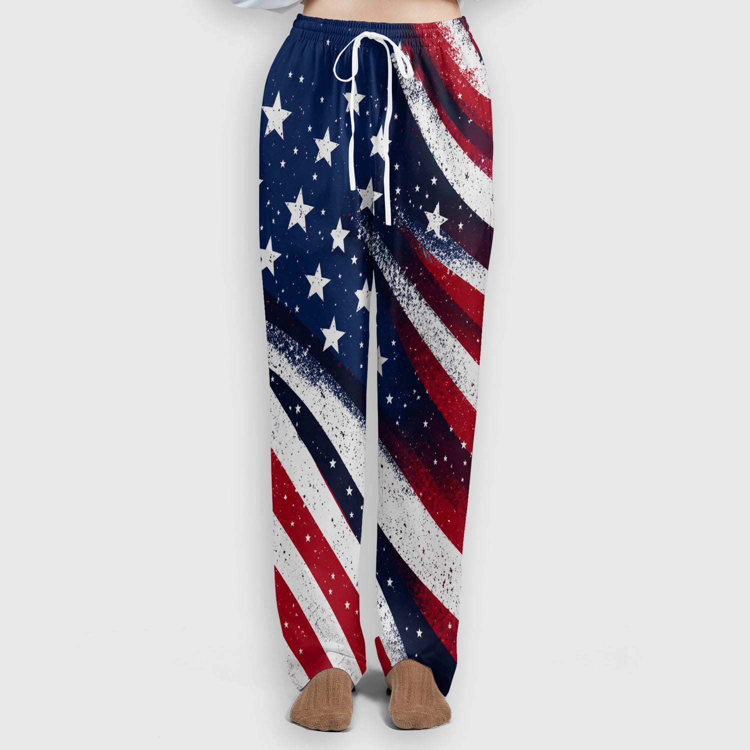 Festive American Flag Stars Pattern Scrub Set, Scrub Pants and V Neck Top