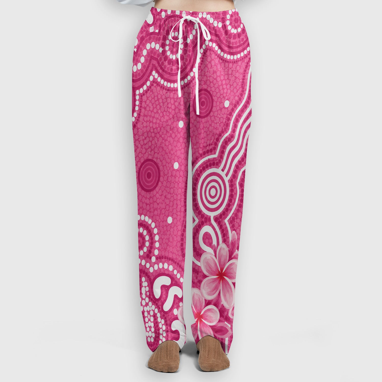Pink Cockatoo Floral Dot Pattern Scrub Set, Scrub Pants and V Neck Top