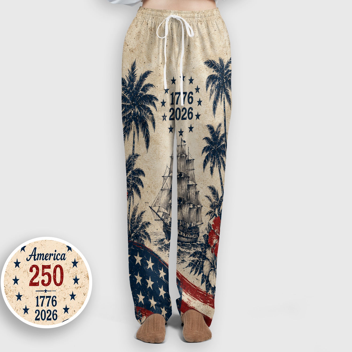 America 250 Freedom Print Scrub Set, Scrub Pants and V Neck Top