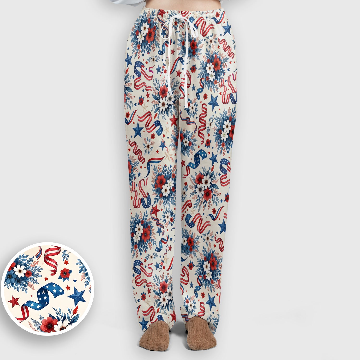 Patriotic Floral Ribbon Nurse for RN & CNA, Americana Healthcare Workers Uniform Scrub Set, Scrub Pants and V Neck Top