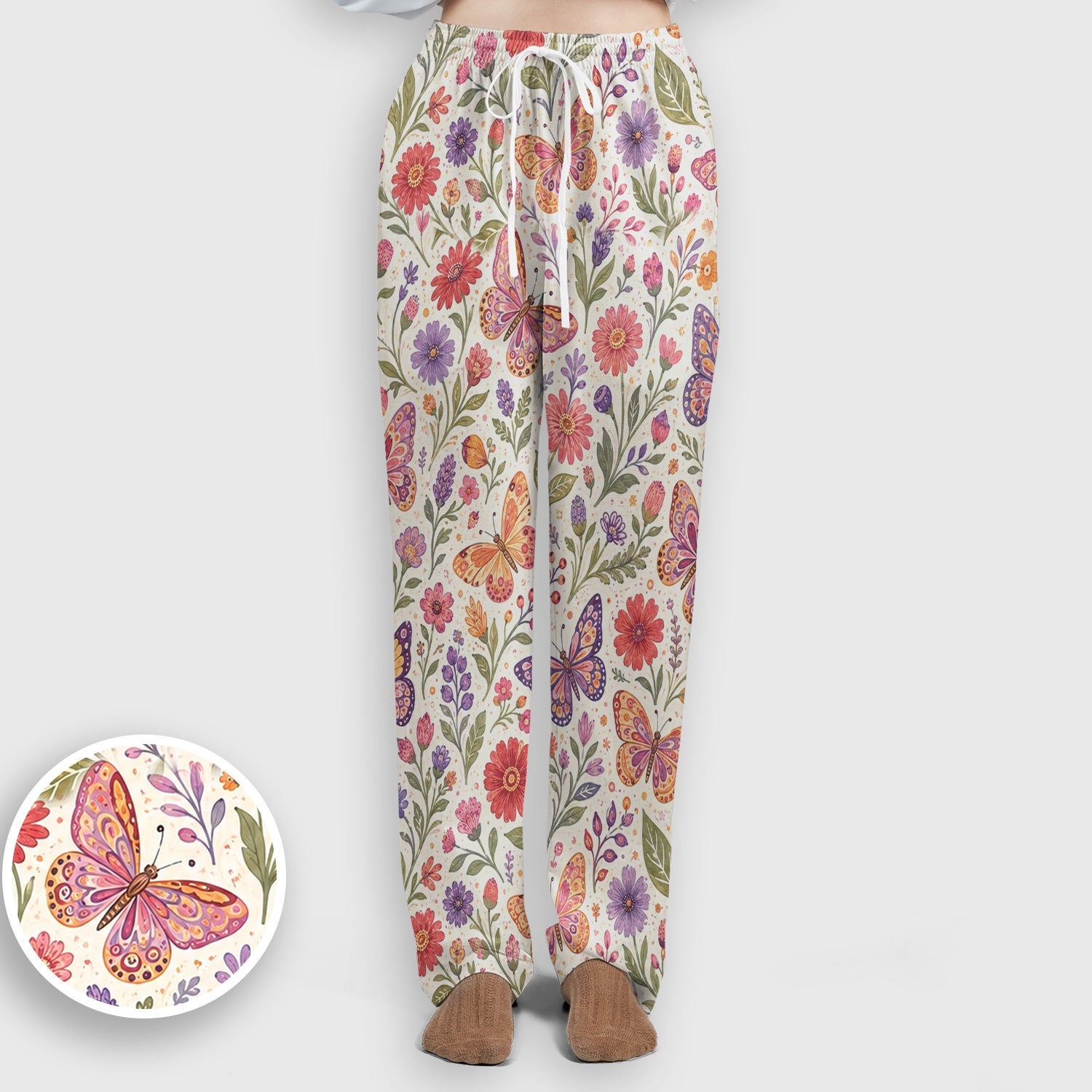 Floral Butterfly Pediatric Nurse Pattern Scrub Set, Scrub Pants and V Neck Top