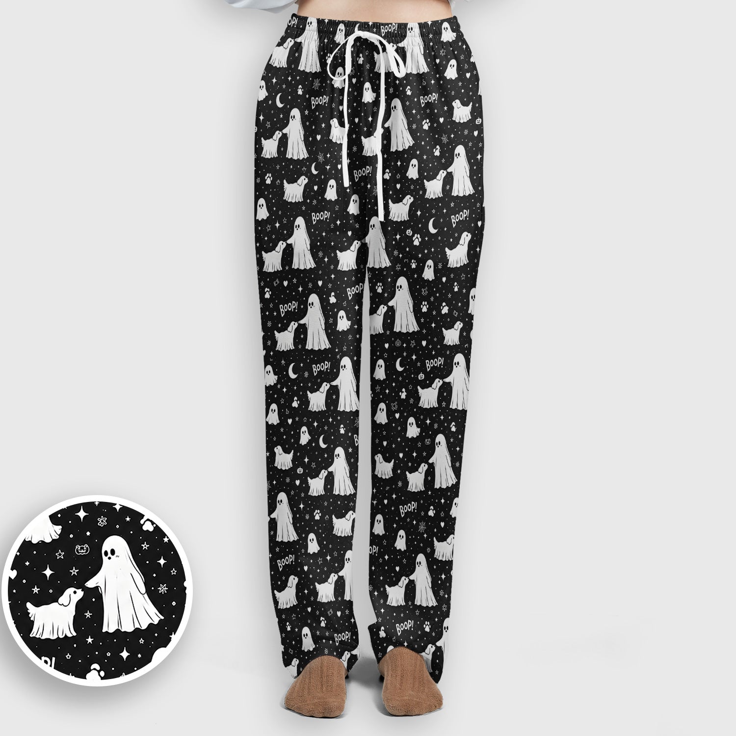 Halloween Ghost Boop Dog Pattern Scrub Set, Scrub Pants and V Neck Top