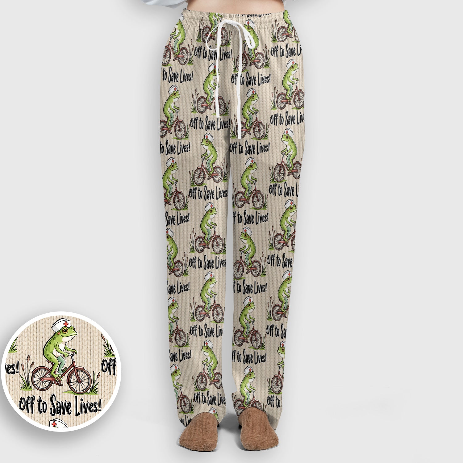 Nurse Frog Riding Bicycle Pattern Scrub Top, Breathable Fabrics Nursing Uniform Scrub Set, Scrub Pants and V Neck Top