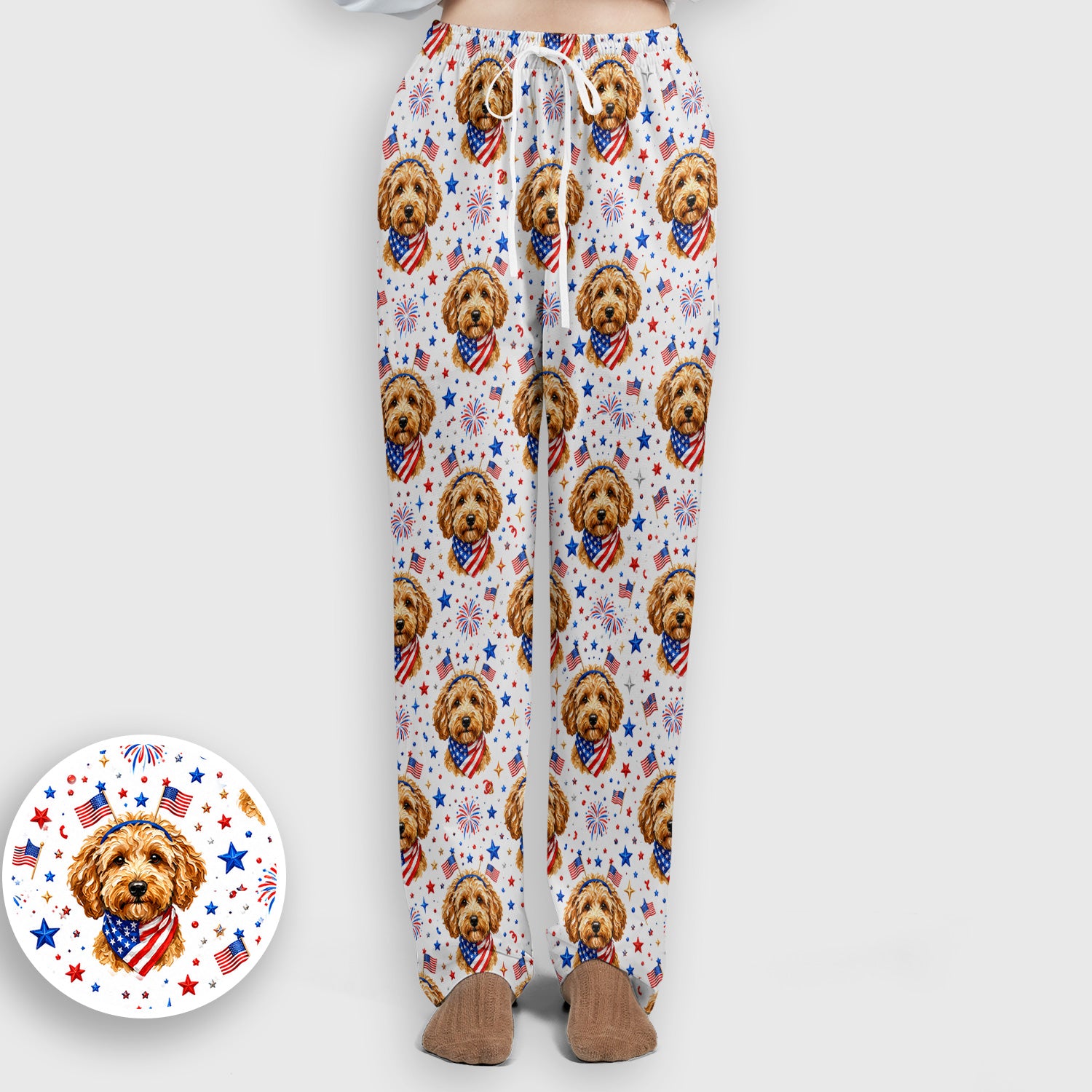 Patriotic Goldendoodle Nurse Pattern Scrub Set, Scrub Pants and V Neck Top