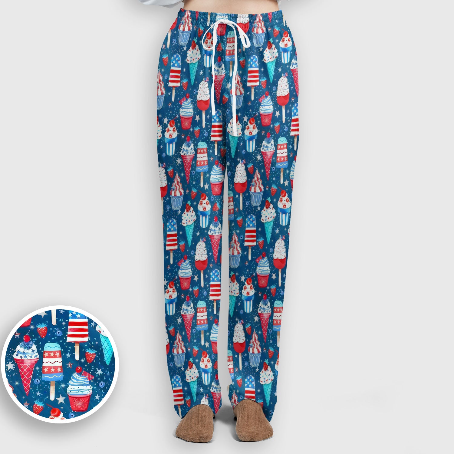 Cute Patriotic Ice Cream Popsicles With USA Flag Dessert Scrub Set, Scrub Pants and V Neck Top