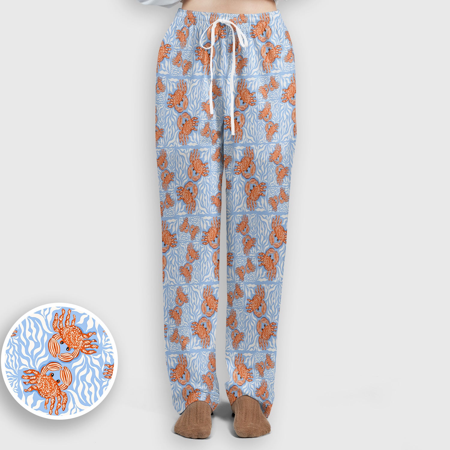 Cute Coastal Crab Print Scrub Set, Women's Scrub Sets