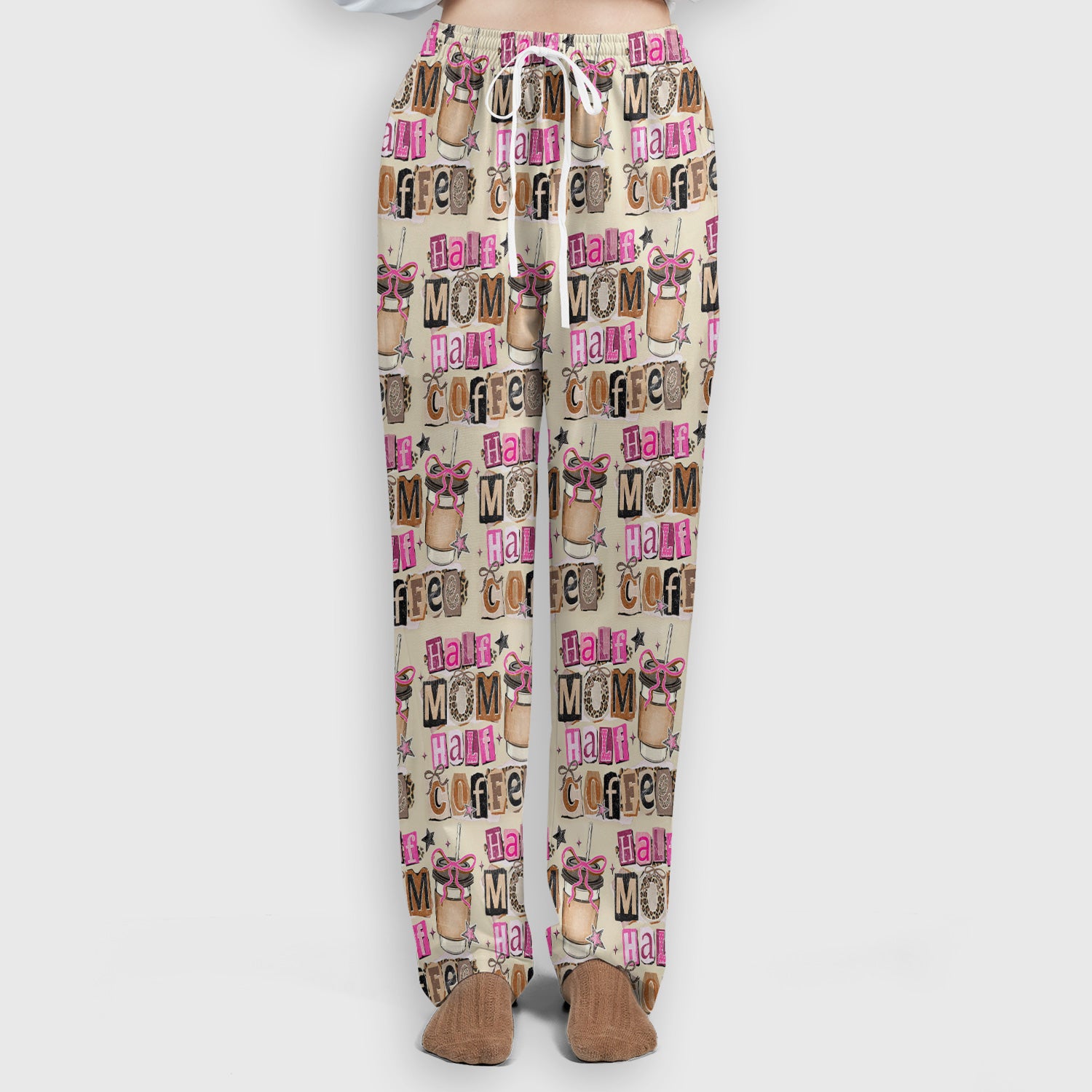 Half Mom Half Coffee Print Scrub Set, Scrub Pants and V Neck Top