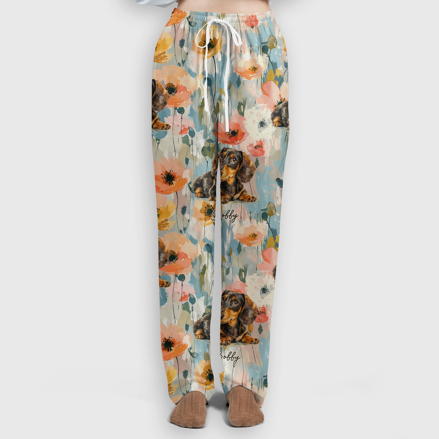 Personalized Dachshund Floral Portrait Pattern Scrub Set, Scrub Pants and V Neck Top