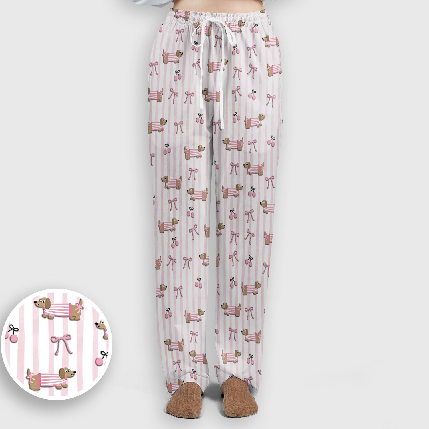 Cute Dachshund Pink Stripe Pattern Scrub Set, Women's Scrub Sets