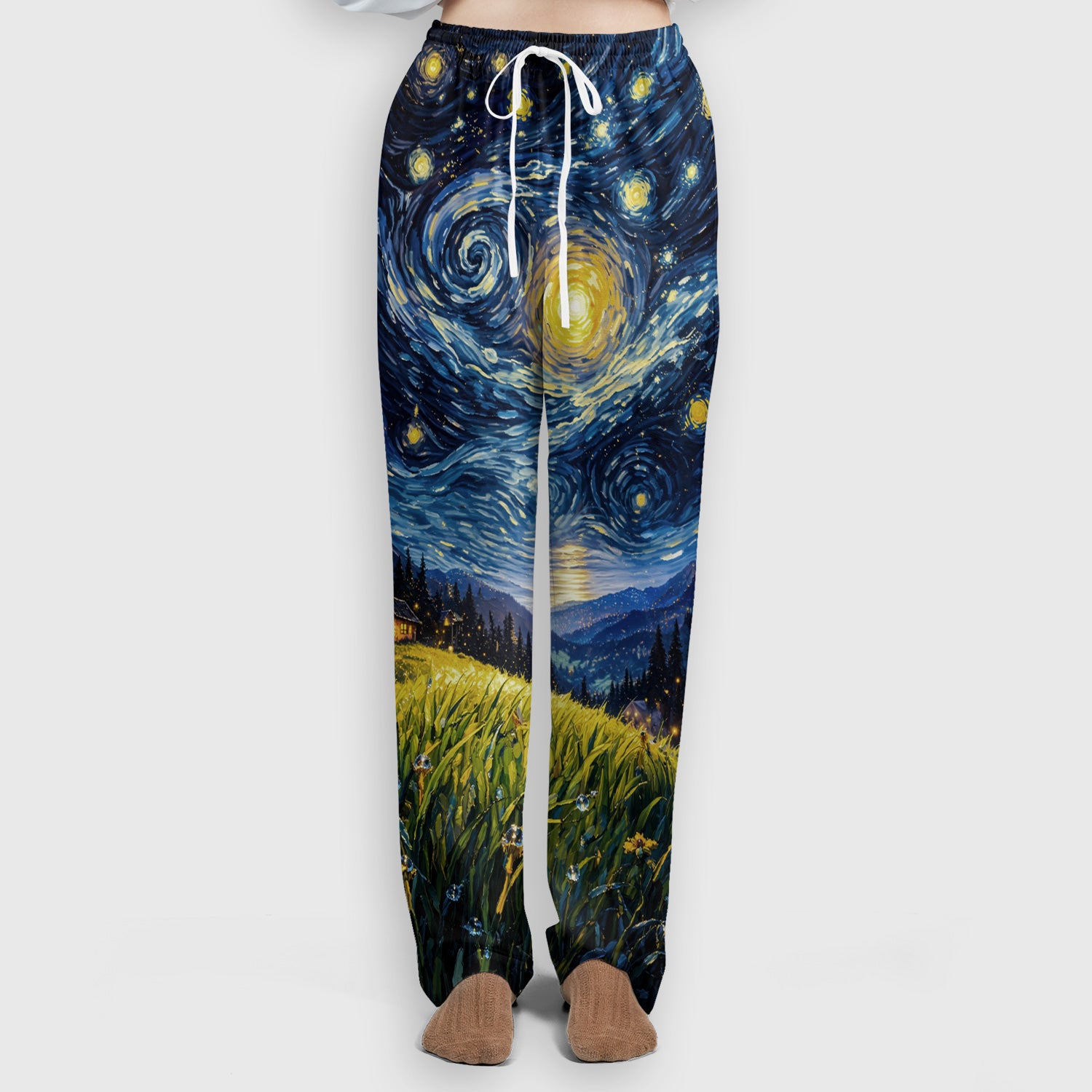 Swirl Night Sky Ladybug Landscape Art Print Scrub Set, Scrub Pants and V Neck Top