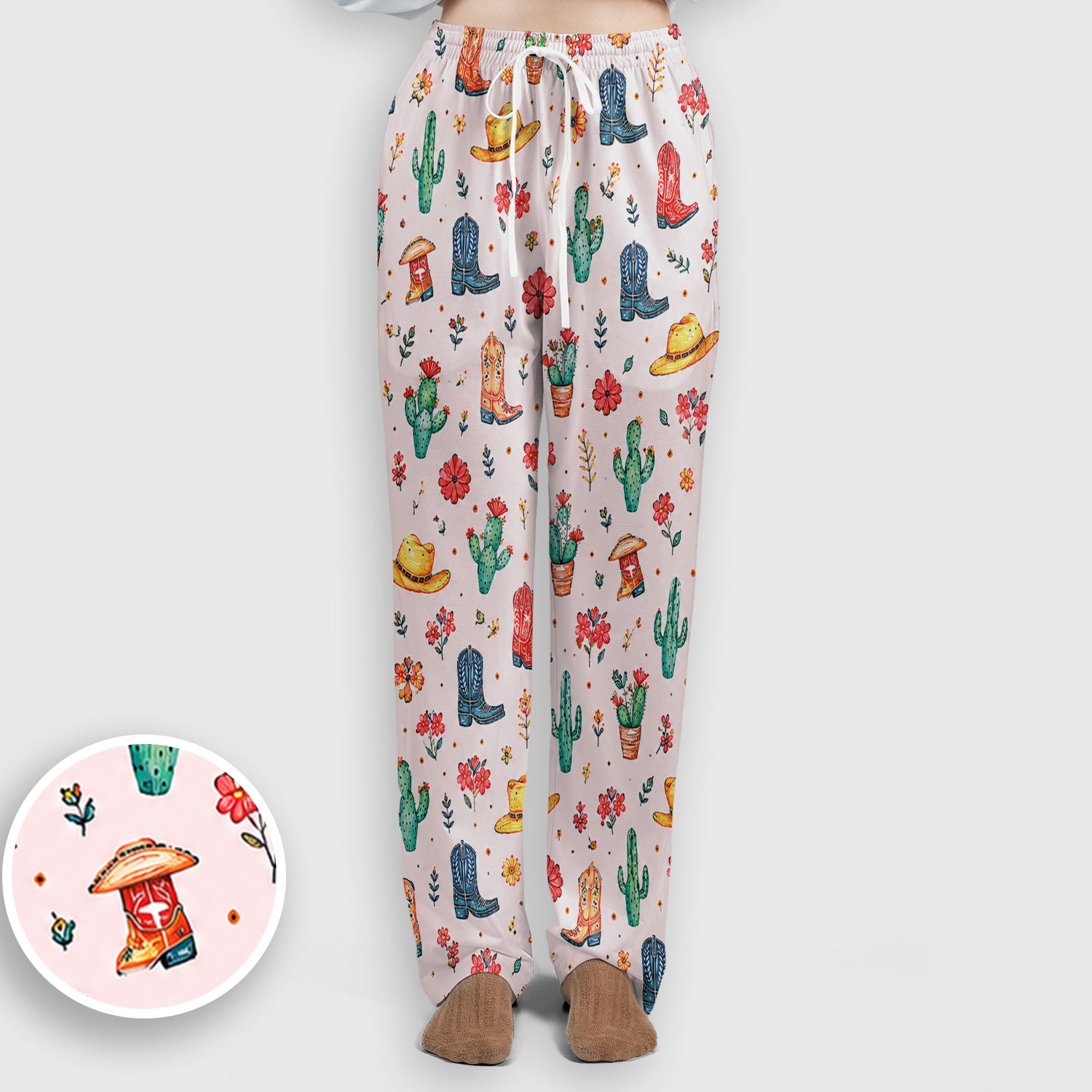 Whimsical Western Cactus Boots Pattern Scrub Set, Scrub Pants and V Neck Top