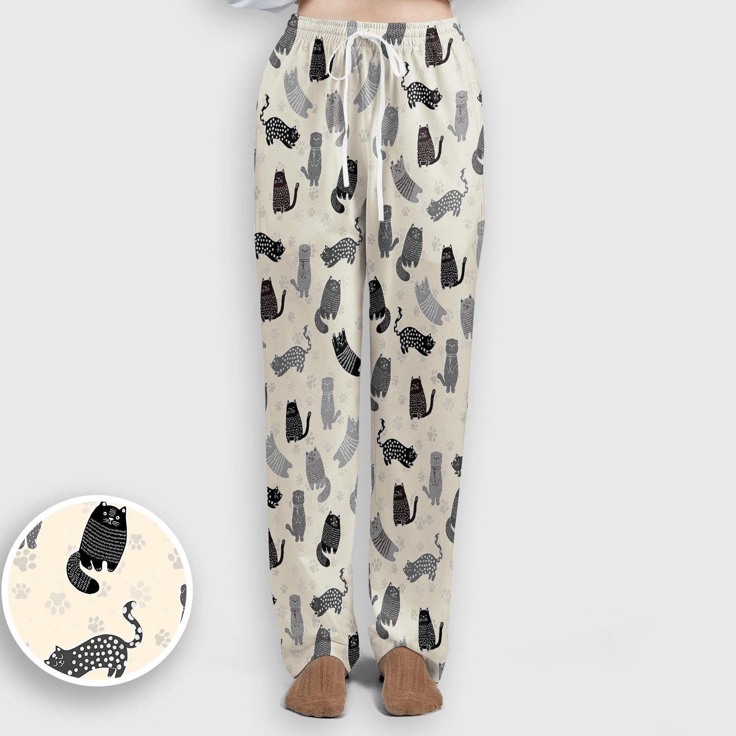 Cute Cat and Paw Print Pattern Scrub Set, Breathable Med Uniform