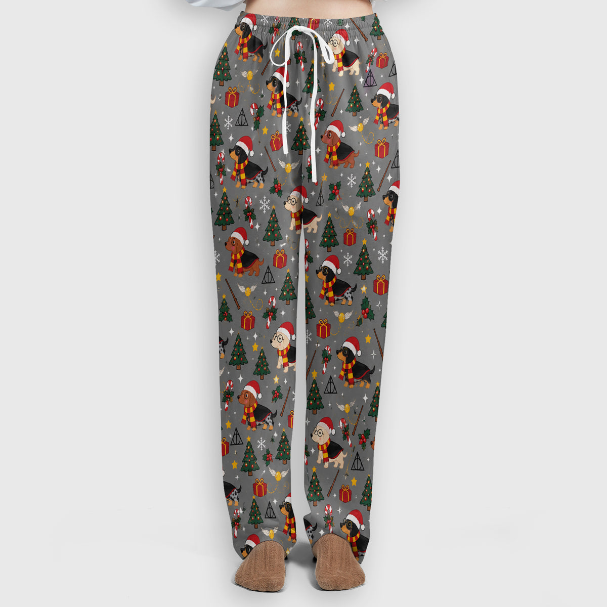 Christmas Wizard Dachshunds Pattern Scrub Set, Scrub Pants and V Neck Top