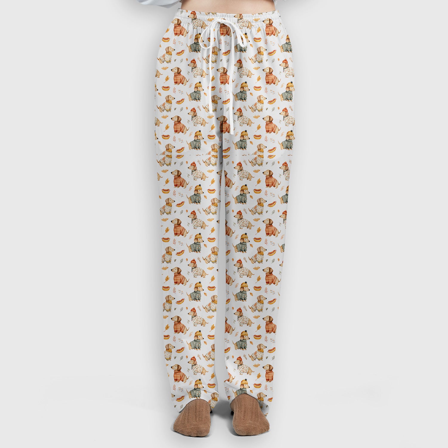 Autumn Dachshund Dog Sweater Print Scrub Set, Breathable Med Uniform