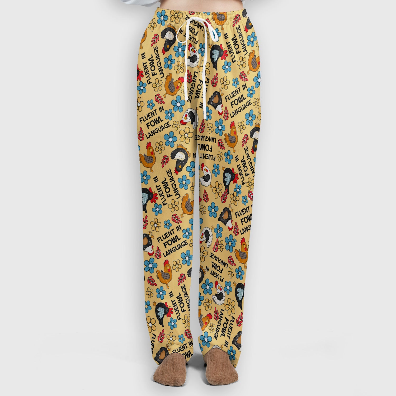 Funny Chicken Fluent in Fowl Language Pattern Scrub Set, Scrub Pants and V Neck Top