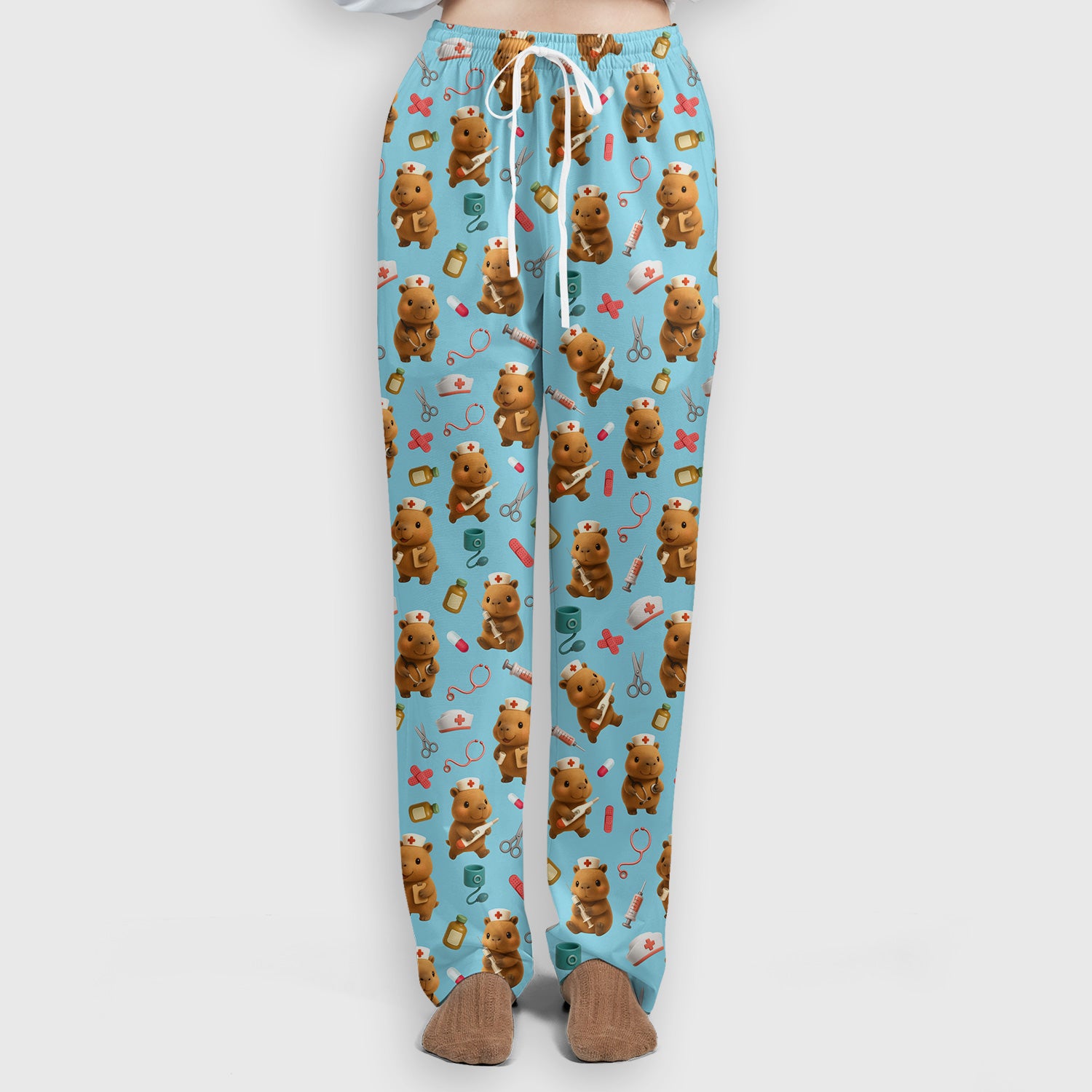 Bear Nurse Scrub Set for Women - Cute Animal Pattern Christmas Scrubs - Funny Medical Scrub Tops and Pants Gift Idea