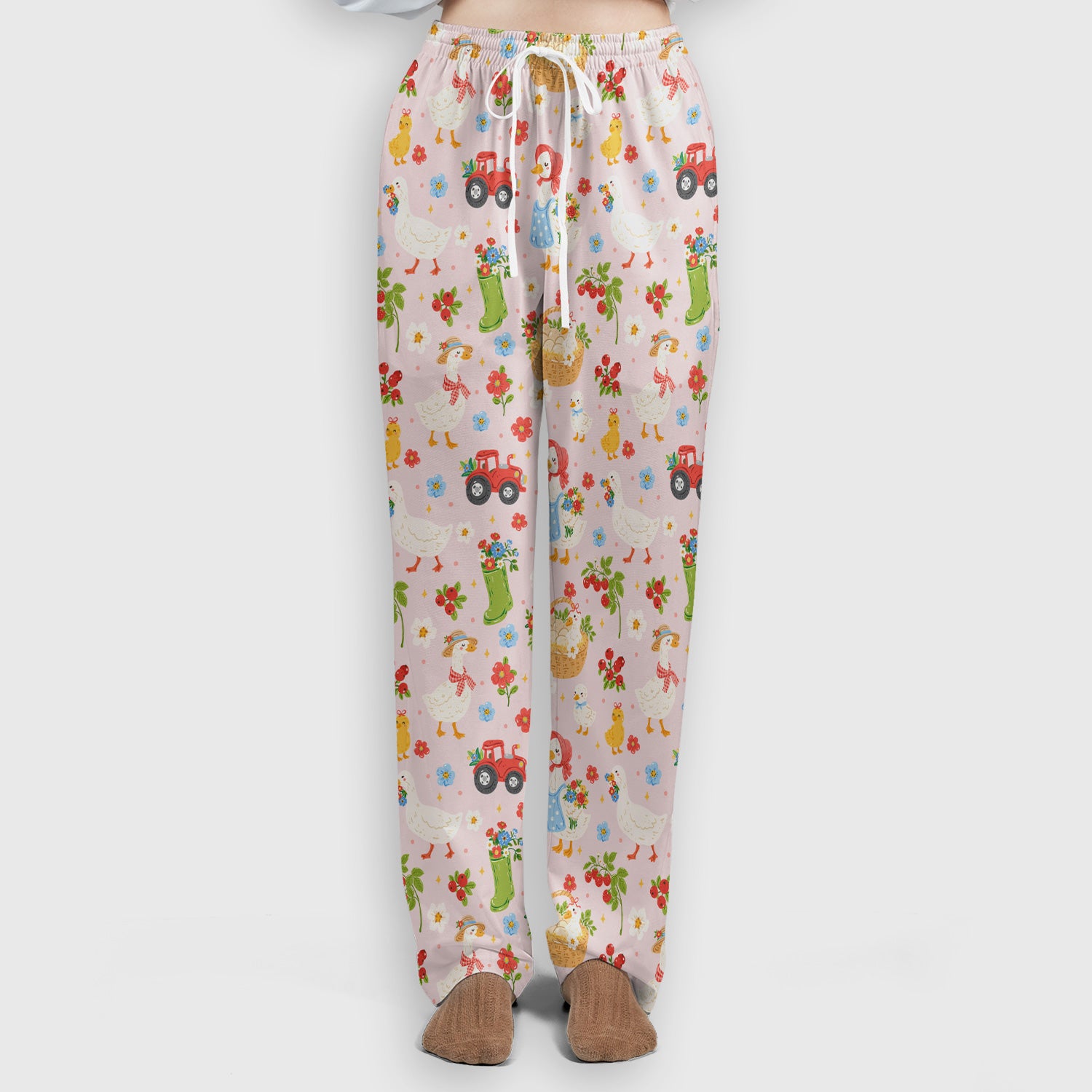 Farm Duck Chicken Tractor Flower Basket Scrub Top, Breathable Fabrics Nursing Uniform
