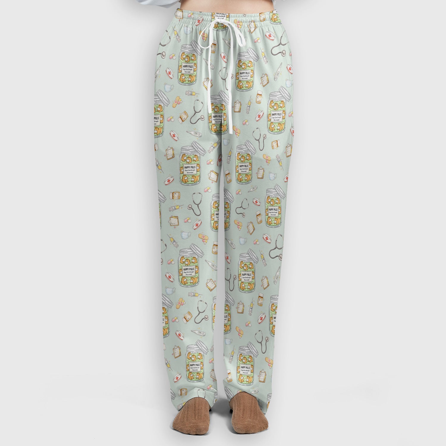 Happy Pills Horse Medical Print Women's Scrub Set, Scrub Pants and V-Neck Top