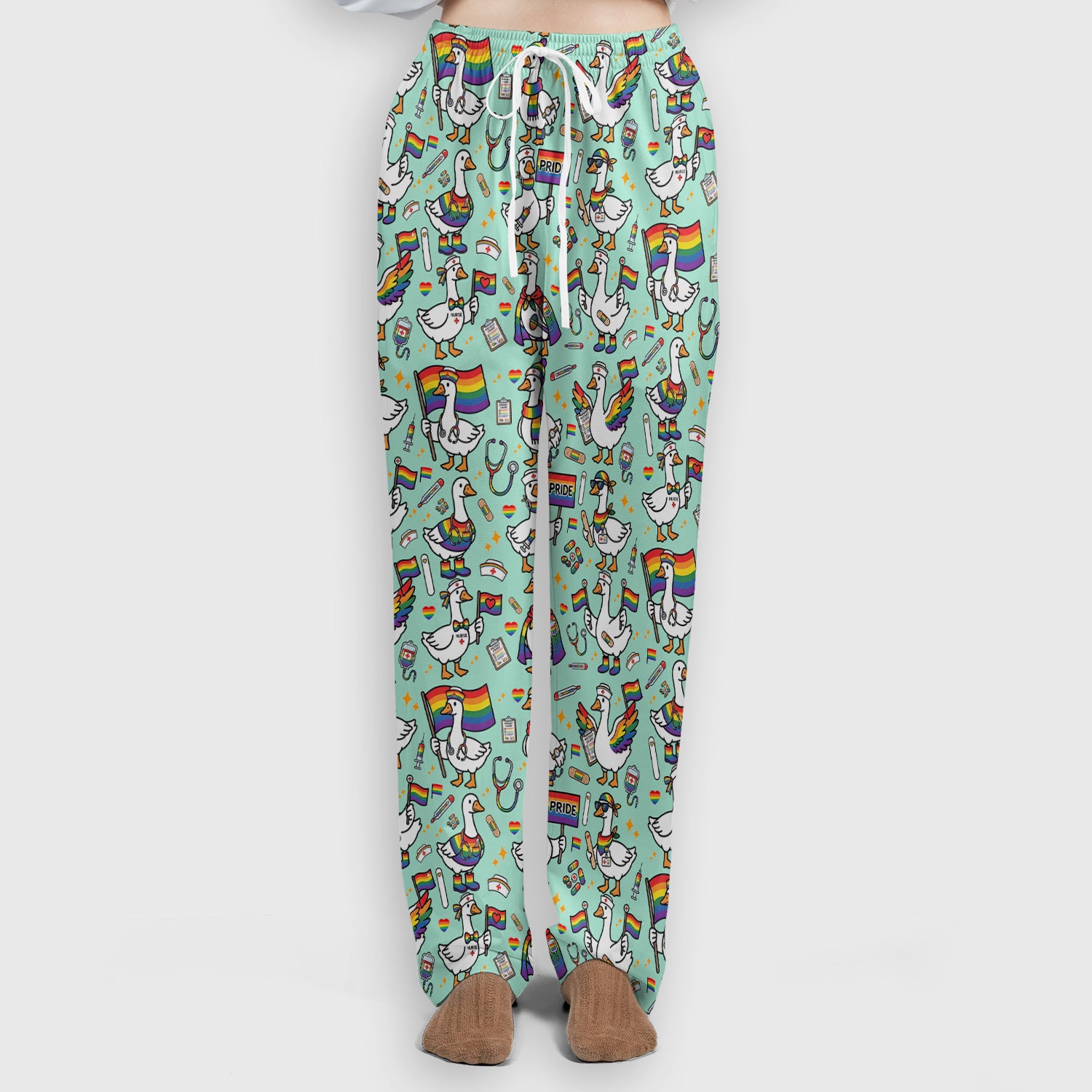 LGBT Pride Nurse Duck Pattern Scrub Set, Breathable Med Uniform