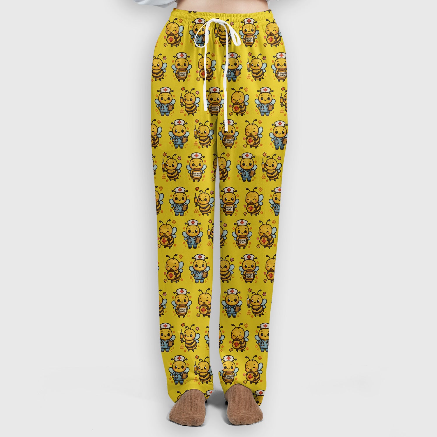 Cute Nurse Bee Scrub Set, Kawaii Medical Honey Bee Pattern Shirt for Nursing Professionals