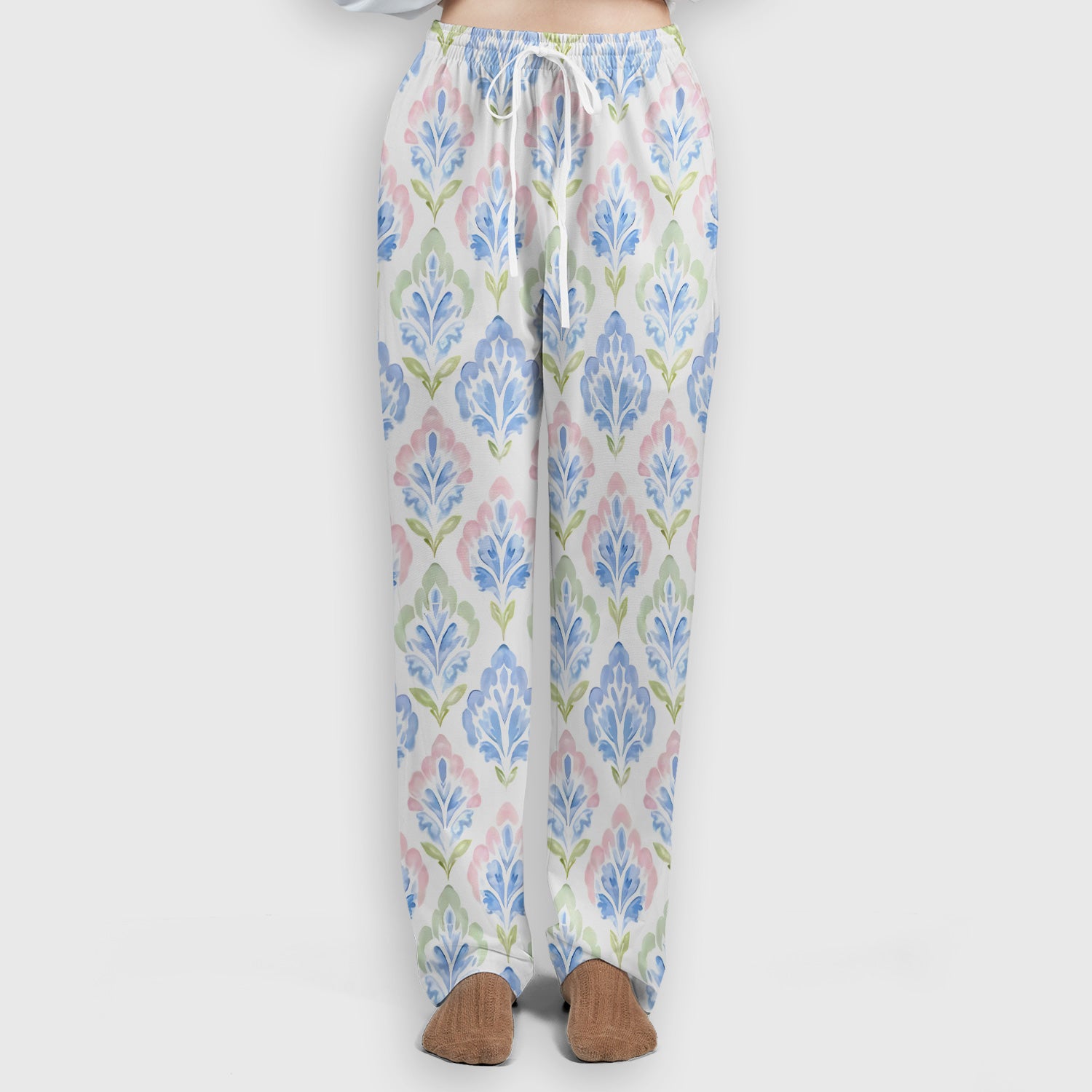 Blue Floral Damask Pattern Scrub Set, Women's Scrub Sets