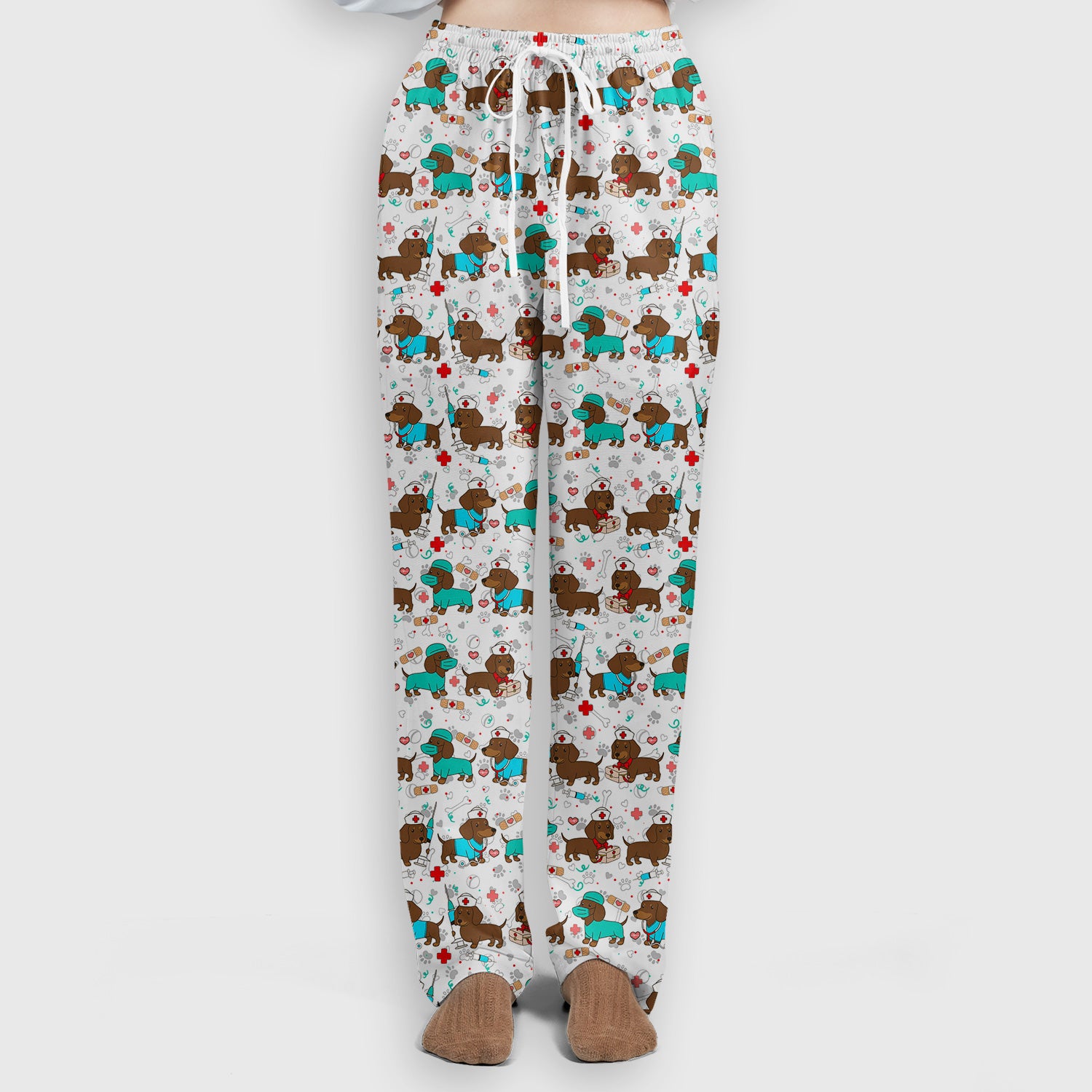Cute Wiener Dog Dachshund Nurse Scrub Set, Funny Dachshund Dog Scrubs Shirt, Breathable Fabrics Nursing Uniform
