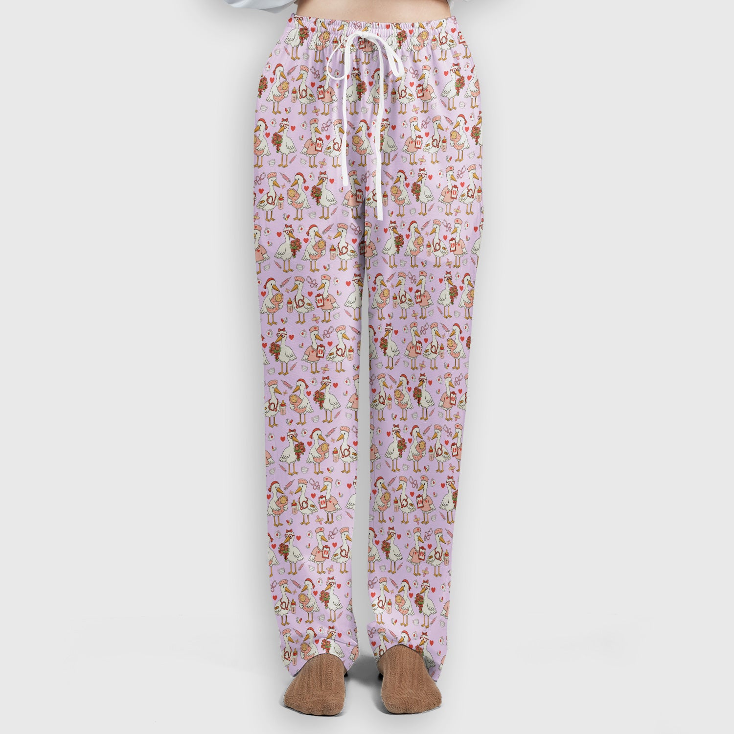 Cute Goose Nurse Valentine Print Scrub Set, Breathable Med Uniform