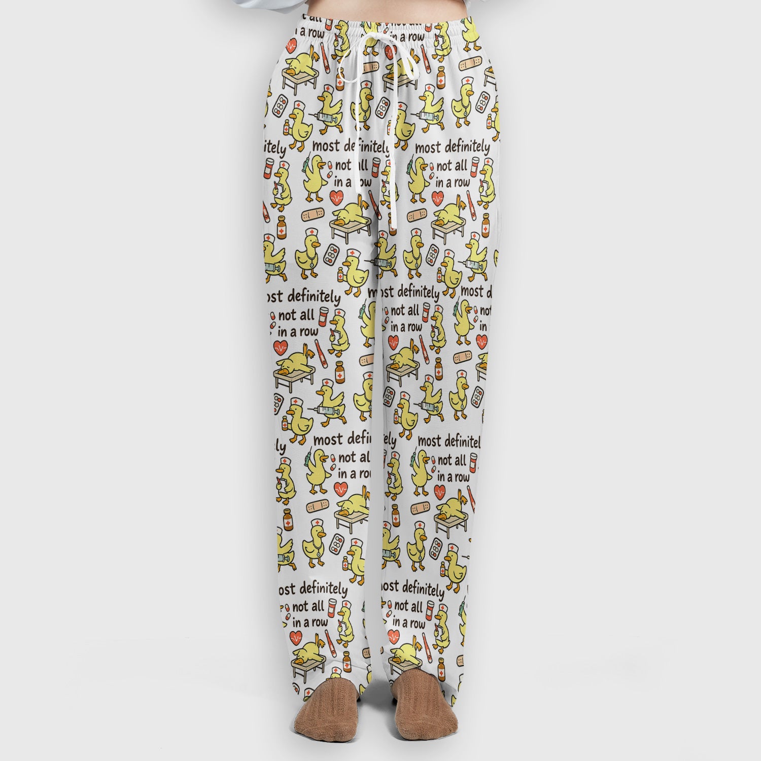 Funny Nurse Duck Medical Humor Pattern Scrub Set, Scrub Pants and V Neck Top
