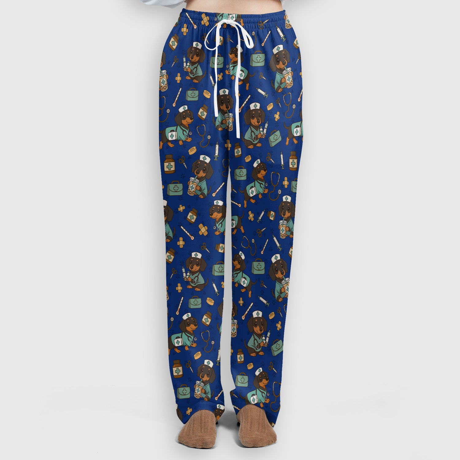 Funny Dachshund Nurse Scrubs Set - Cute Dog Print Medical Shirt - Holiday Nurse Scrub Top Gift for RN CNA Doctor, Women & Men