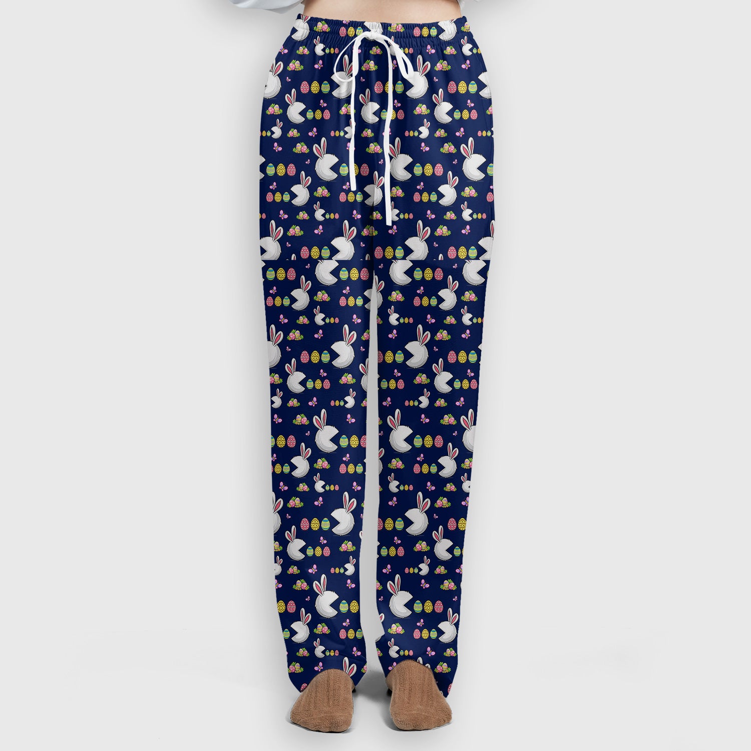 Easter Bunny and Colorful Eggs Print Scrub Set, Breathable Med Uniform