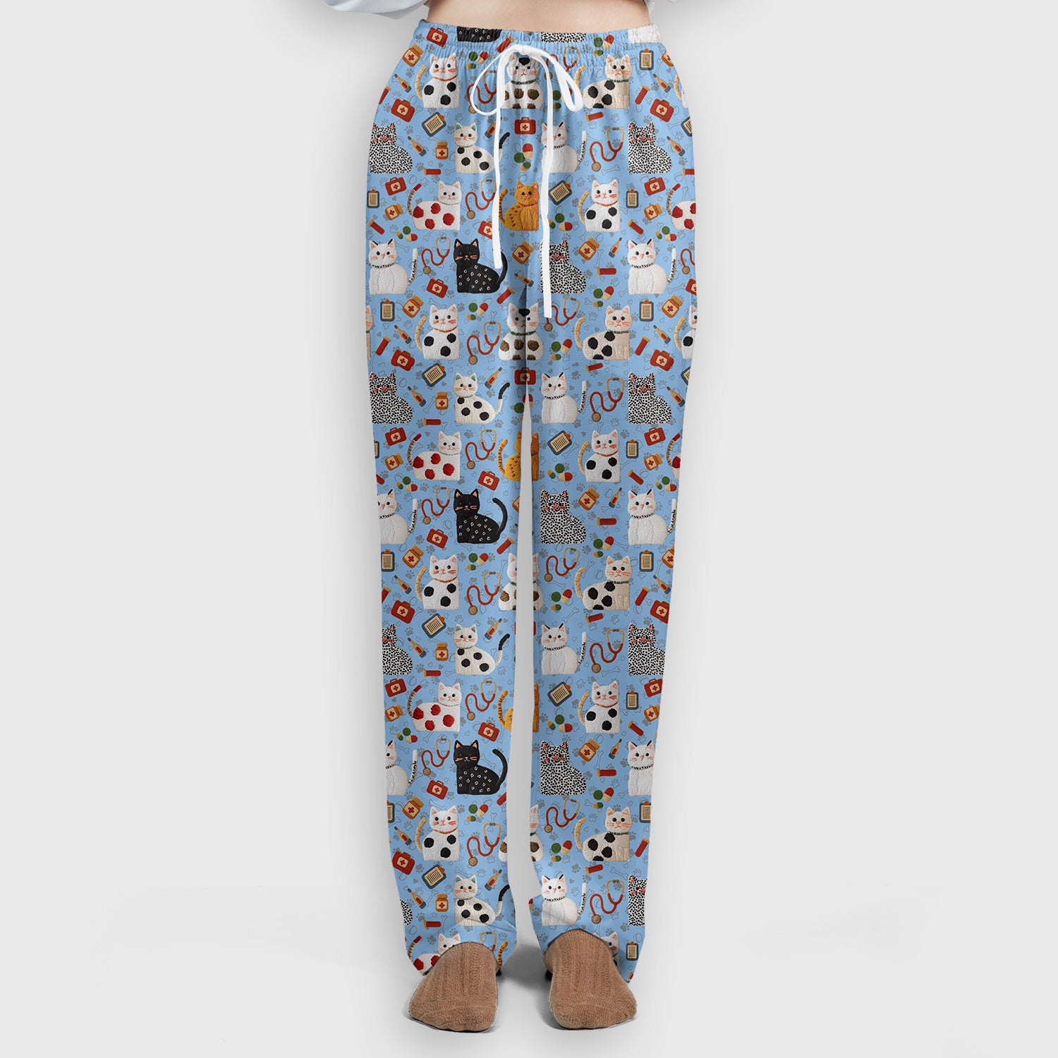 Cute Cat Scrub Set – Funny Veterinary Pattern Medical Shirt – Pet Lover Uniform For RN, LPN, CNA, and Vet Staff