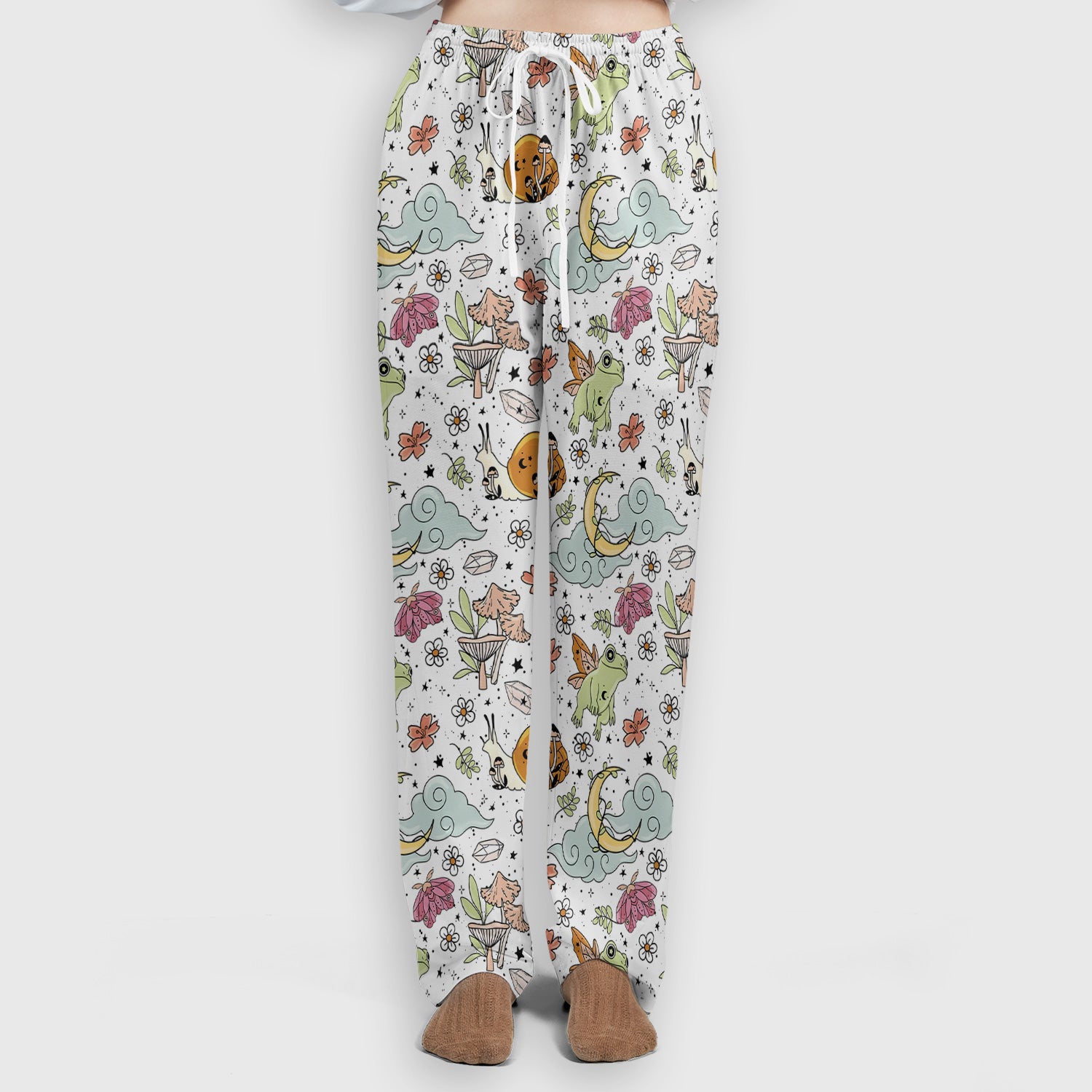 Whimsical Frog Moon Mushroom Pattern Scrub Set, Fantasy Nature Print, Breathable Med Uniform