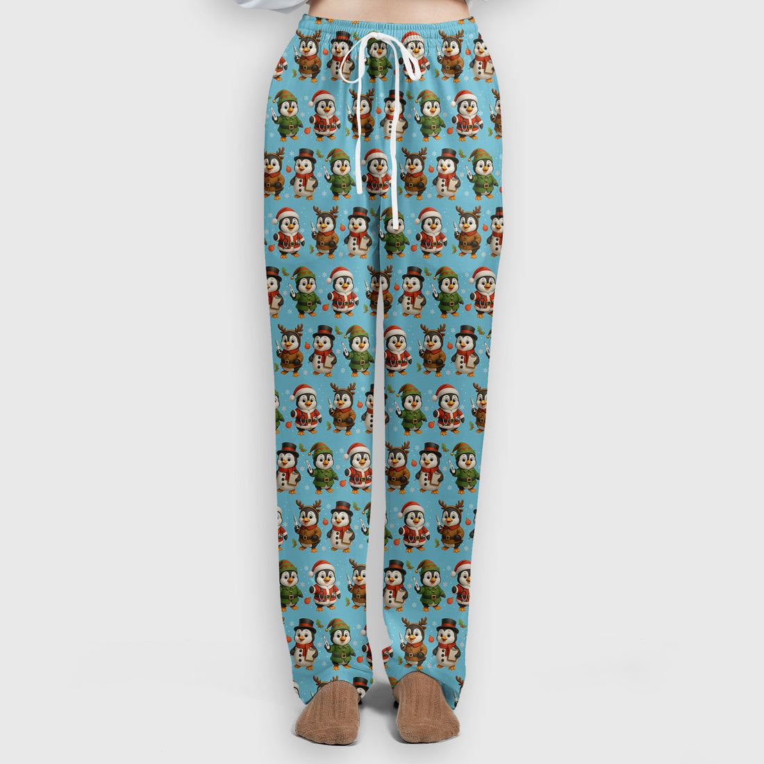 Penguin Christmas Scrubs Set - Adorable Holiday Pattern Scrub Top & Pants - Cute Penguin Scrubs for Women Christmas Season