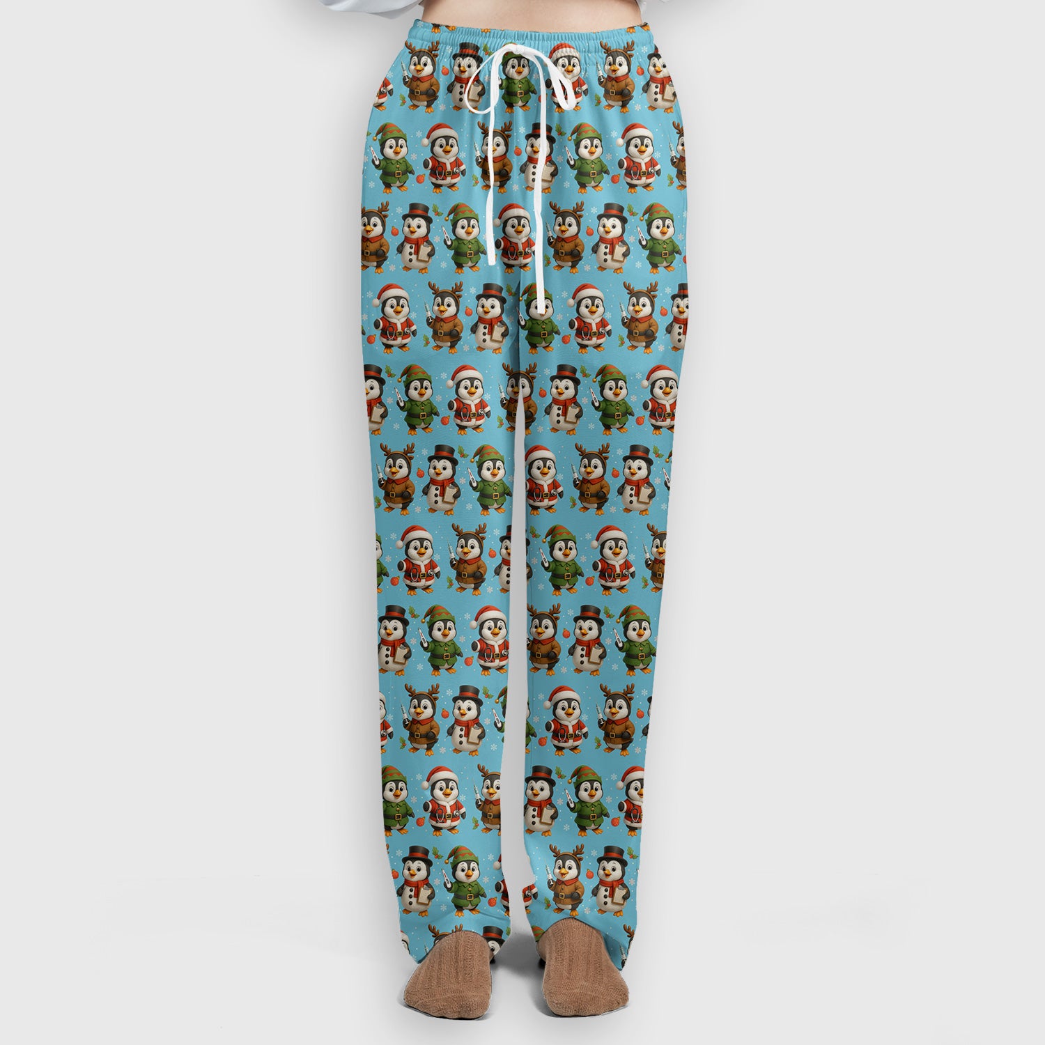 Penguin Christmas Scrubs Set - Adorable Holiday Pattern Scrub Top & Pants - Cute Penguin Scrubs for Women Christmas Season