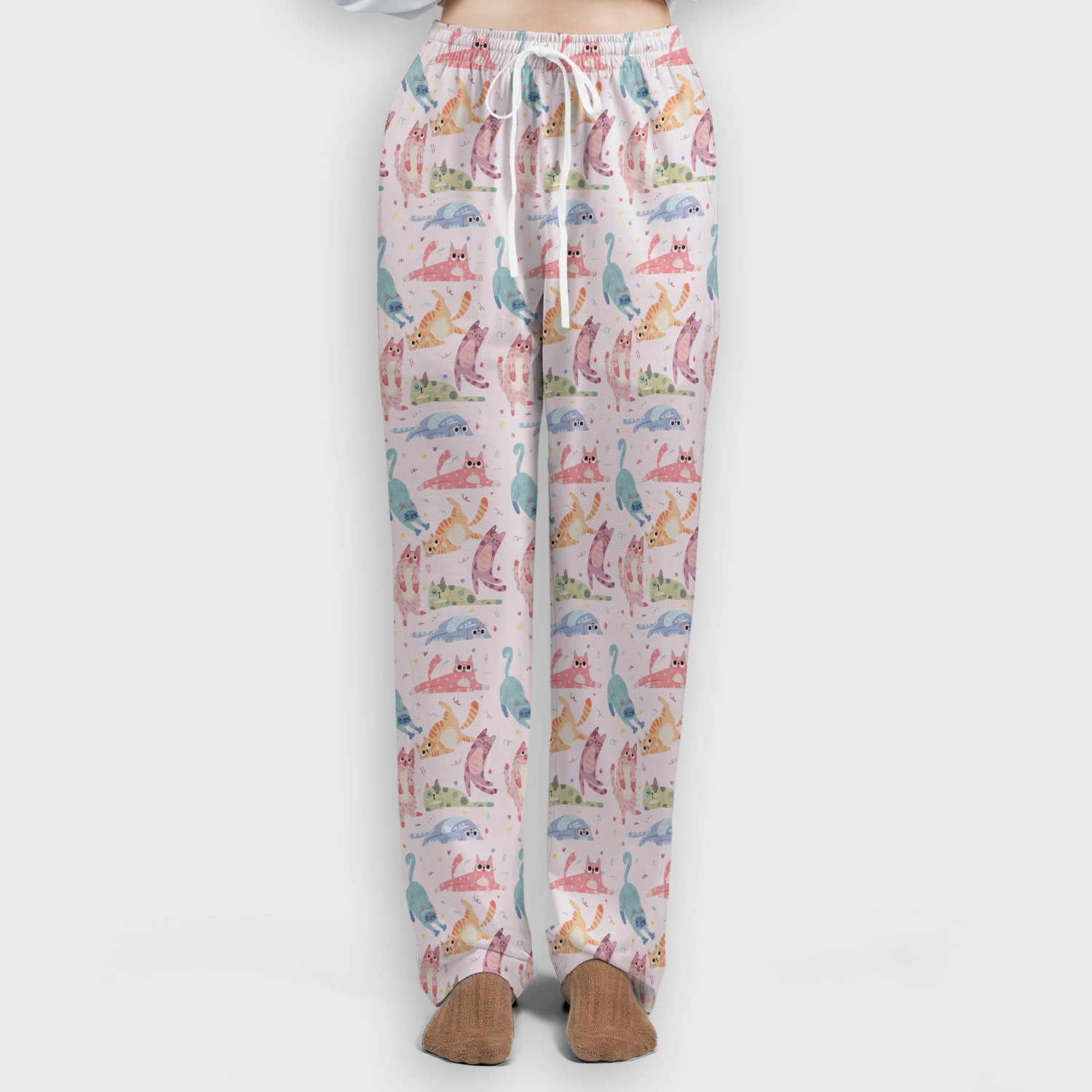 Funny Pastel Cat Pattern Medical Scrub Set, Breathable Fabrics Nursing Uniform