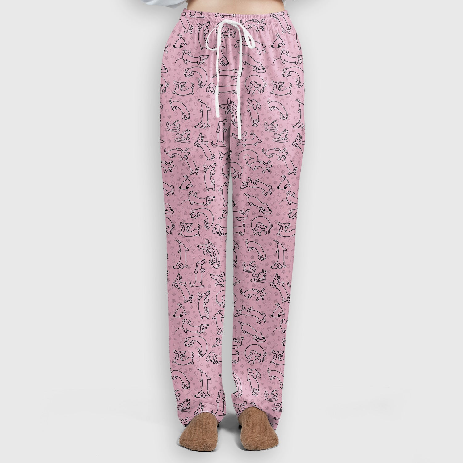Playful Dachshund Dog Line Art Print Scrub Set, Scrub Pants and V Neck Top