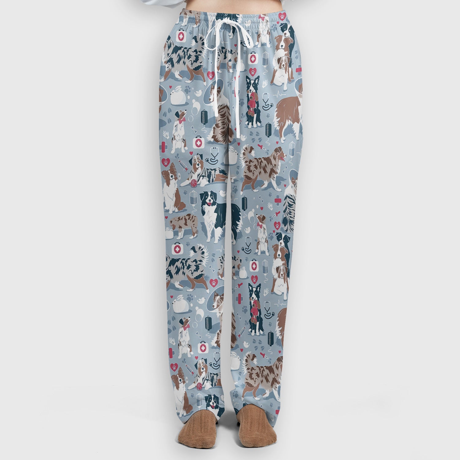 Cute Dog Pattern Women's Veterinary Scrub Set, Scrub Pants and V Neck Top